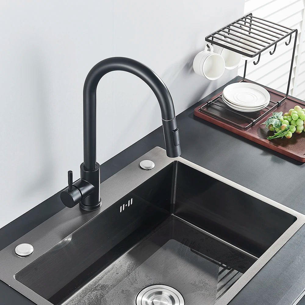 Black Pull-Out Kitchen Faucet with Dual Function