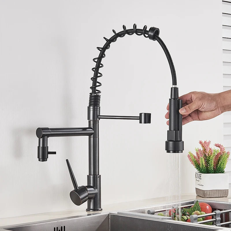 Deck-Mounted Rozin Black Kitchen Faucet – Hot & Cold Mixer