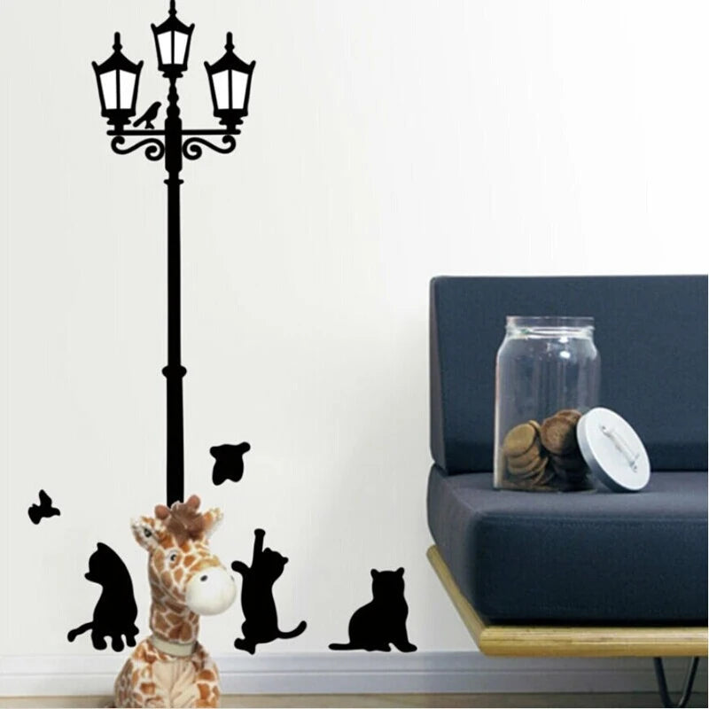 Creative Cartoon Wall Mural – Cats & Birds Lamp Wall Sticker