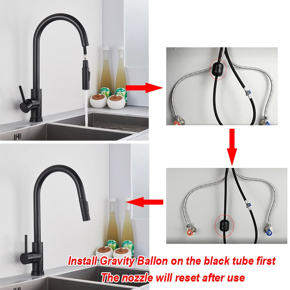 Black Pull-Out Kitchen Faucet with Dual Function