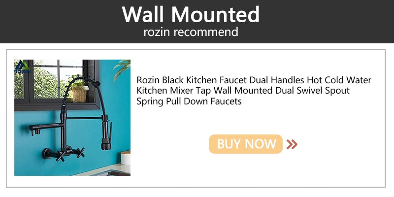 Deck-Mounted Rozin Black Kitchen Faucet – Hot & Cold Mixer