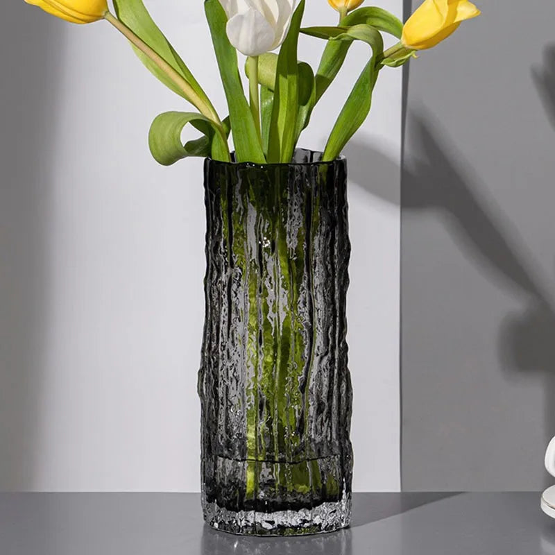 25cm Glass Glacier Vase – Transparent Flower Arrangement for Table Decor