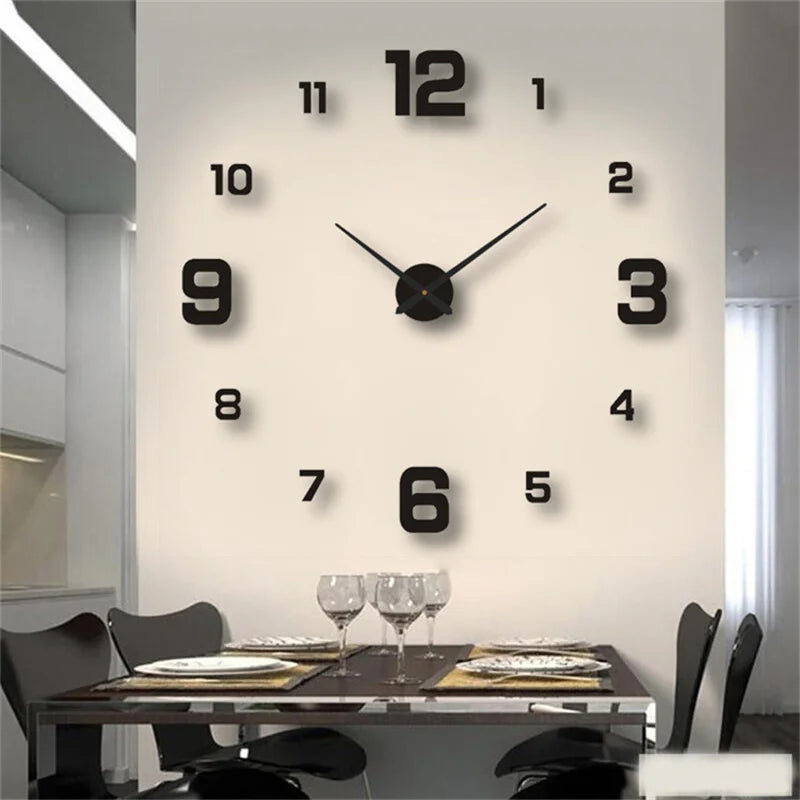 Large Digital Quartz Wall Clock – 3D Acrylic Mirror Sticker for Living Room