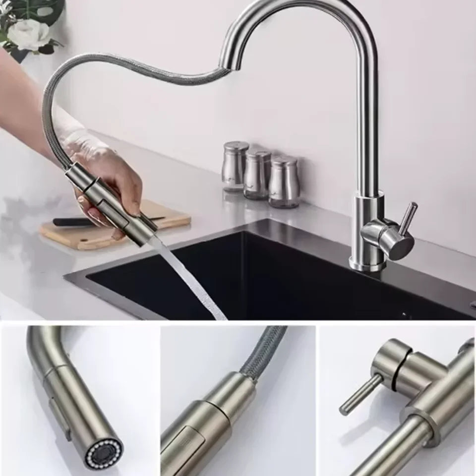 G1/2 Black Kitchen Sink Faucet with Pull-Out Spout