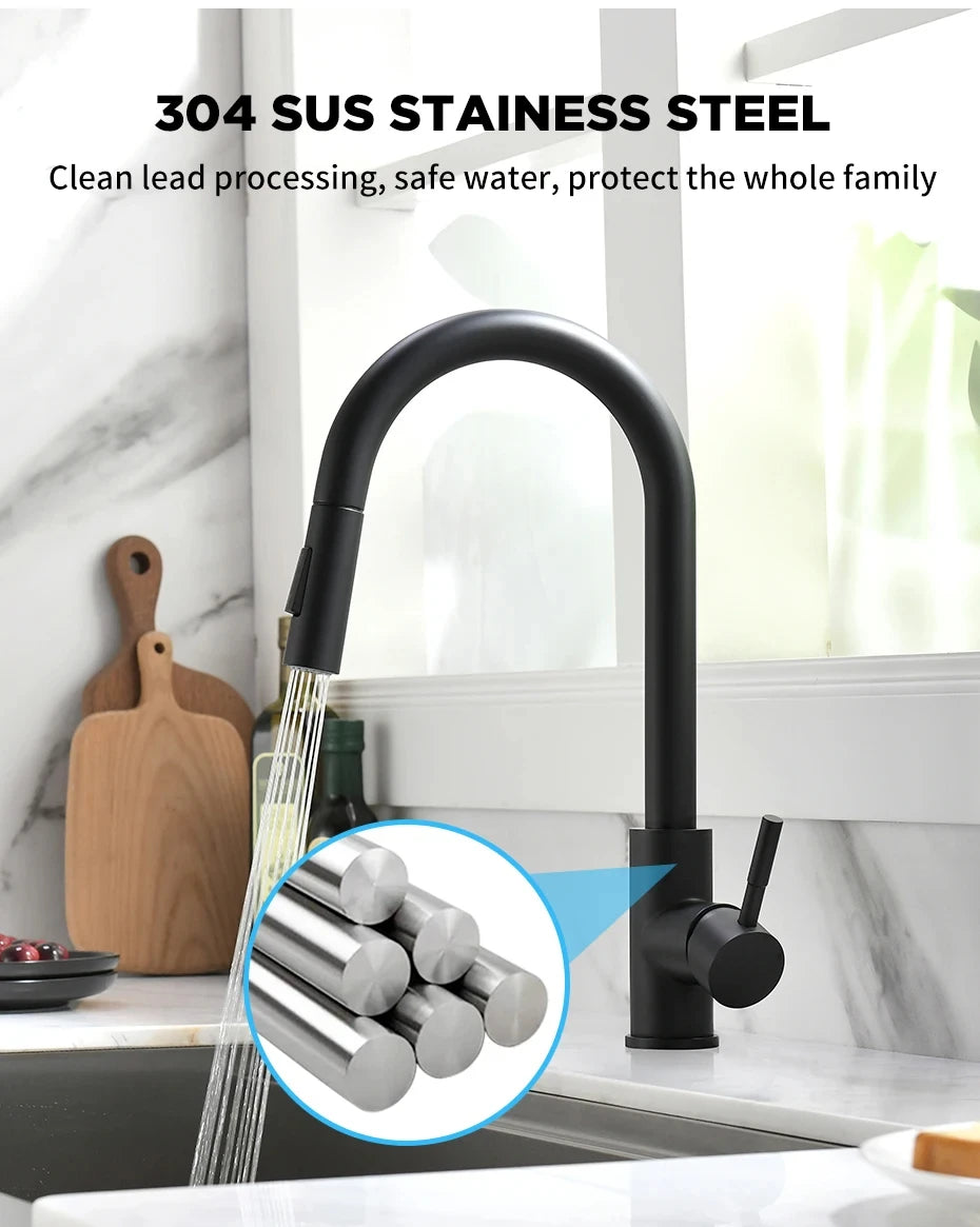 G1/2 Black Kitchen Sink Faucet with Pull-Out Spout