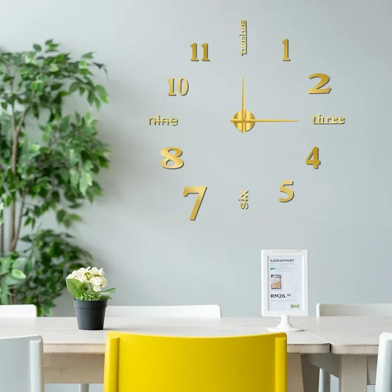 Creative Frameless DIY Wall Clock – Silent Clock for Living Room/Office