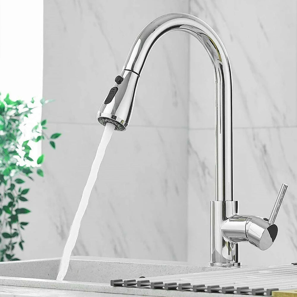 Black Pull-Out Kitchen Sink Faucet with Stream Sprayer