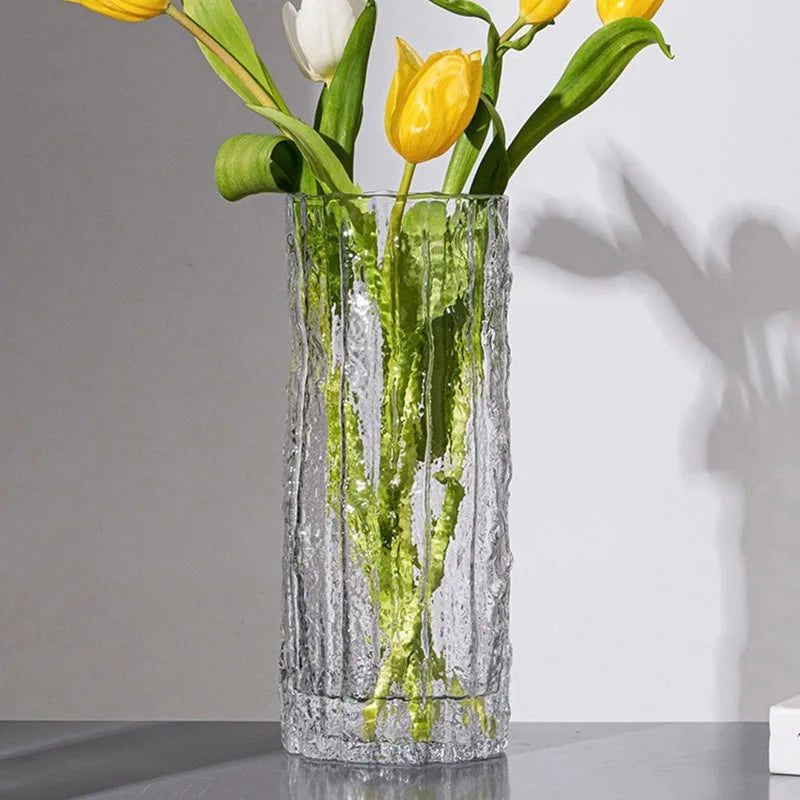 25cm Glass Glacier Vase – Transparent Flower Arrangement for Table Decor