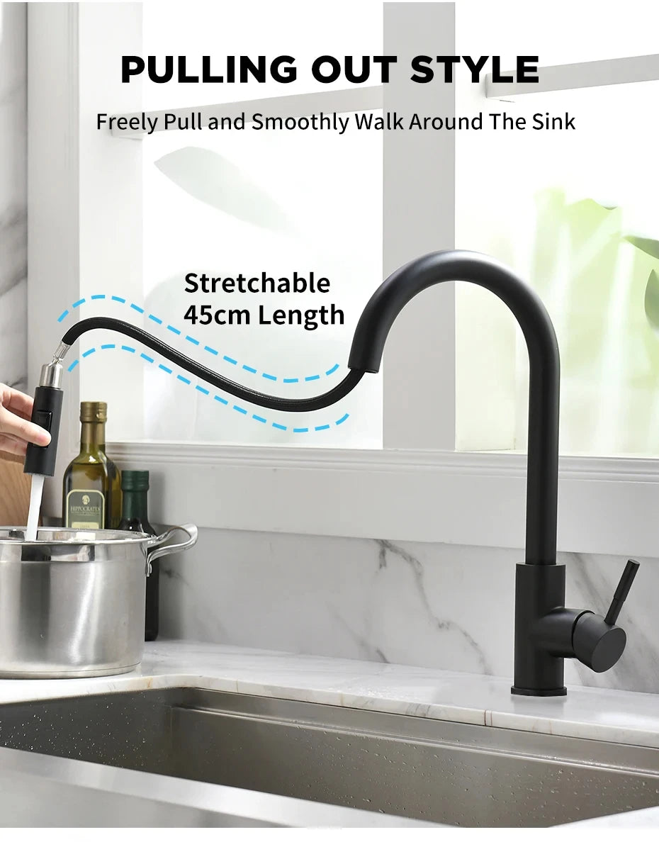 G1/2 Black Kitchen Sink Faucet with Pull-Out Spout