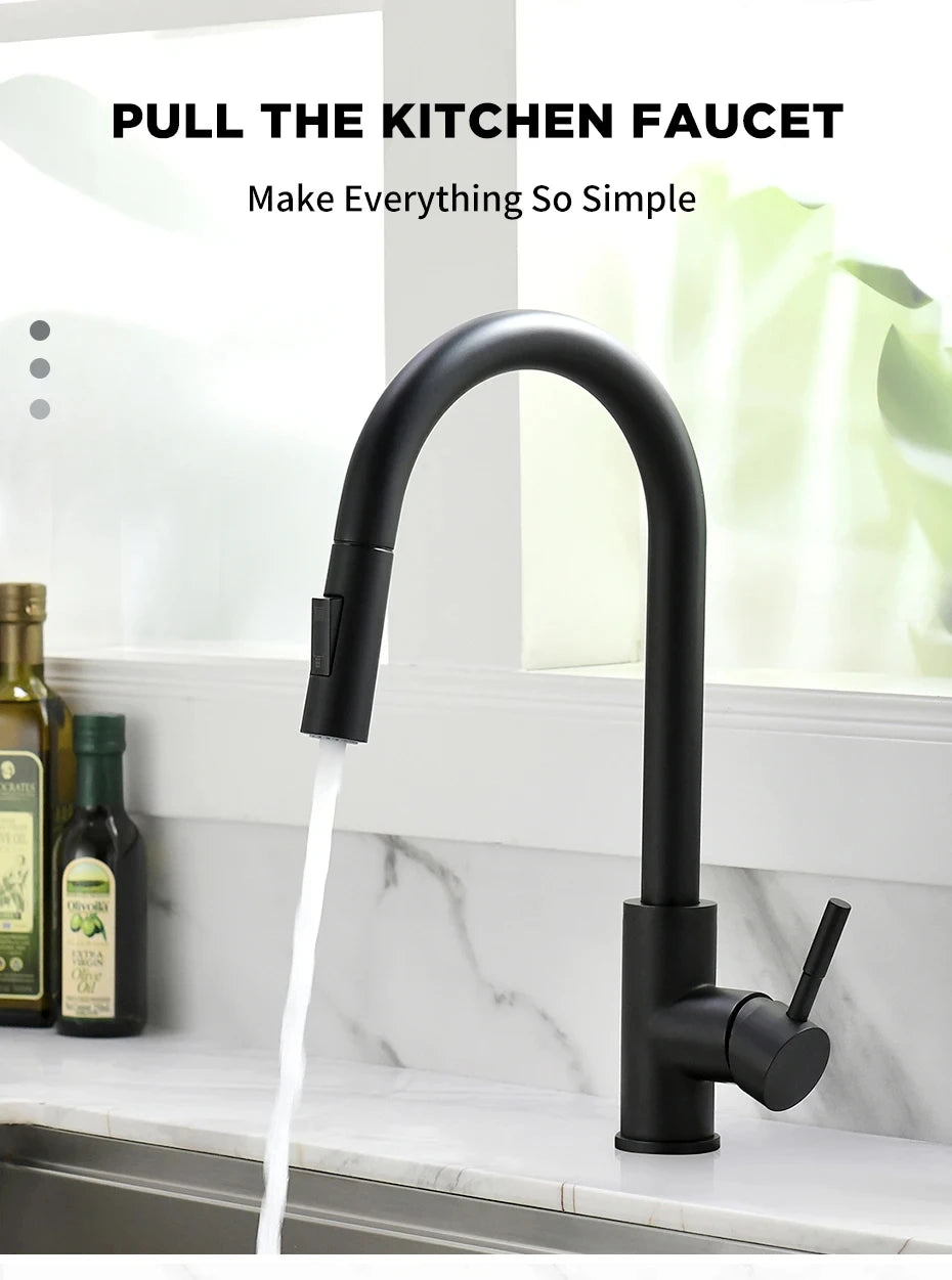 G1/2 Black Kitchen Sink Faucet with Pull-Out Spout