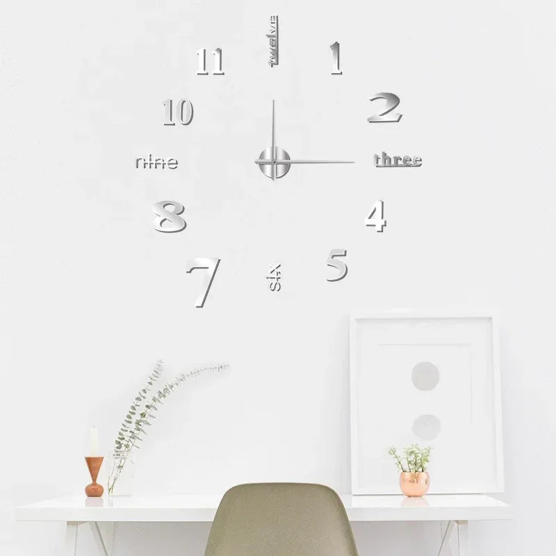 Creative Frameless DIY Wall Clock – Silent Clock for Living Room/Office