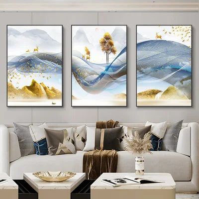 3-Piece Nordic Ribbon Abstract Landscape Wall Art – Canvas Painting