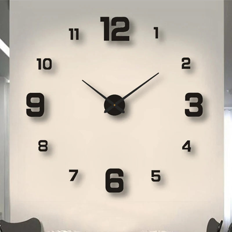 Large Digital Quartz Wall Clock – 3D Acrylic Mirror Sticker for Living Room