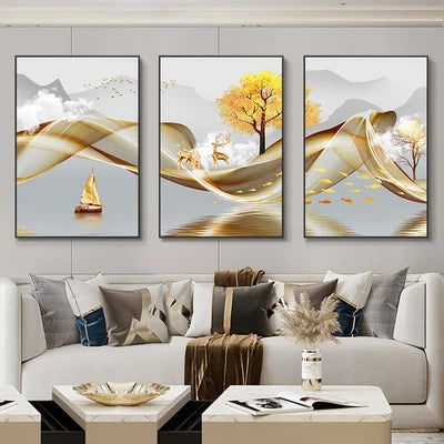 3-Piece Nordic Ribbon Abstract Landscape Wall Art – Canvas Painting