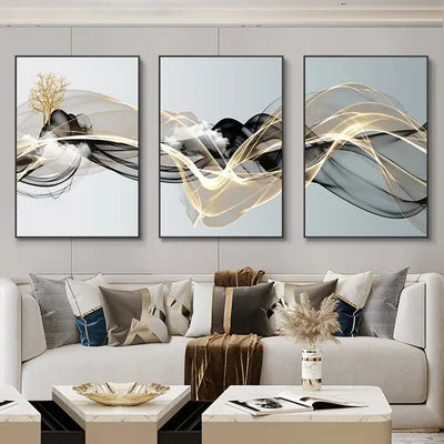 3-Piece Nordic Ribbon Abstract Landscape Wall Art – Canvas Painting