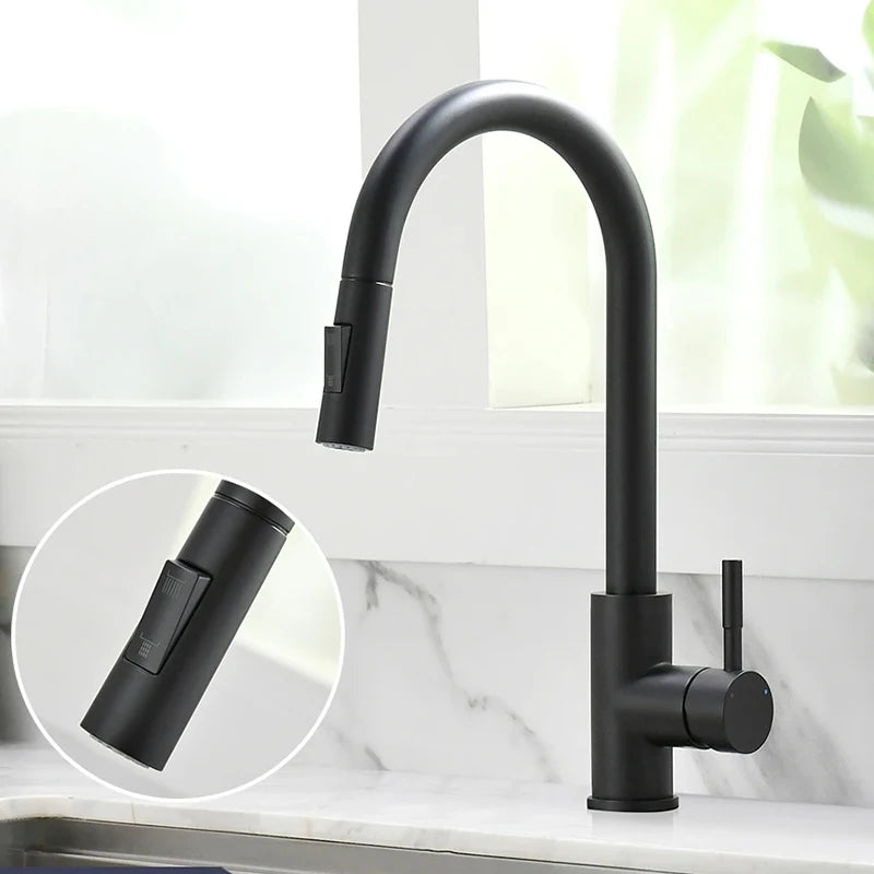 G1/2 Black Kitchen Sink Faucet with Pull-Out Spout