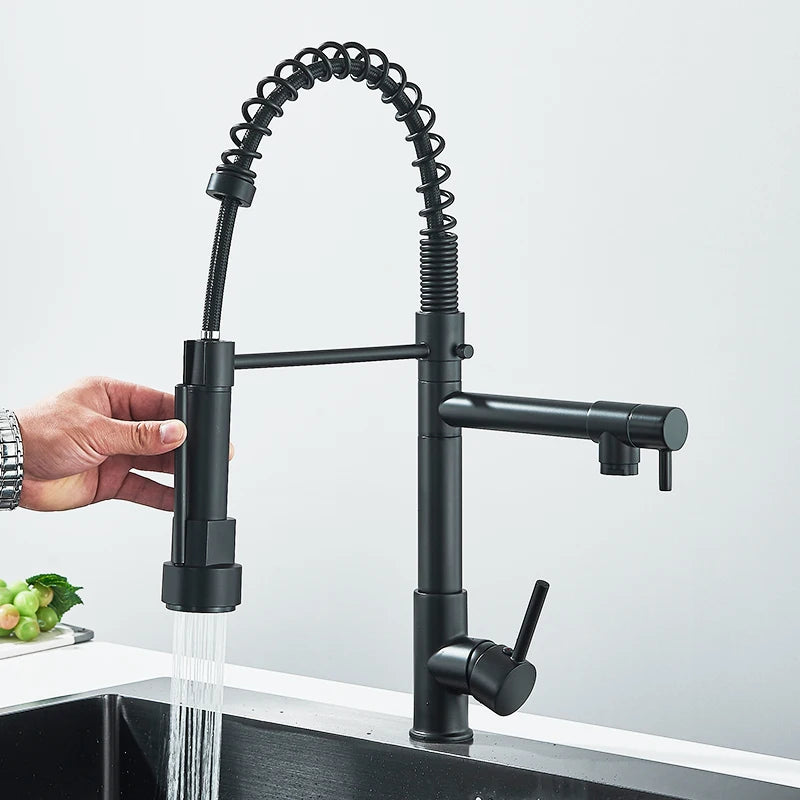 Deck-Mounted Rozin Black Kitchen Faucet – Hot & Cold Mixer