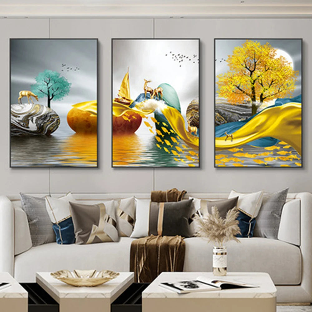 3-Piece Nordic Ribbon Abstract Landscape Wall Art – Canvas Painting