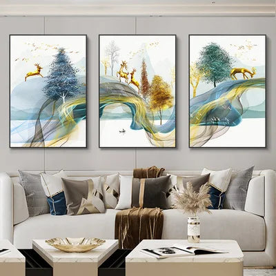 3-Piece Nordic Ribbon Abstract Landscape Wall Art – Canvas Painting