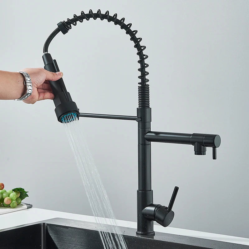 Deck-Mounted Rozin Black Kitchen Faucet – Hot & Cold Mixer