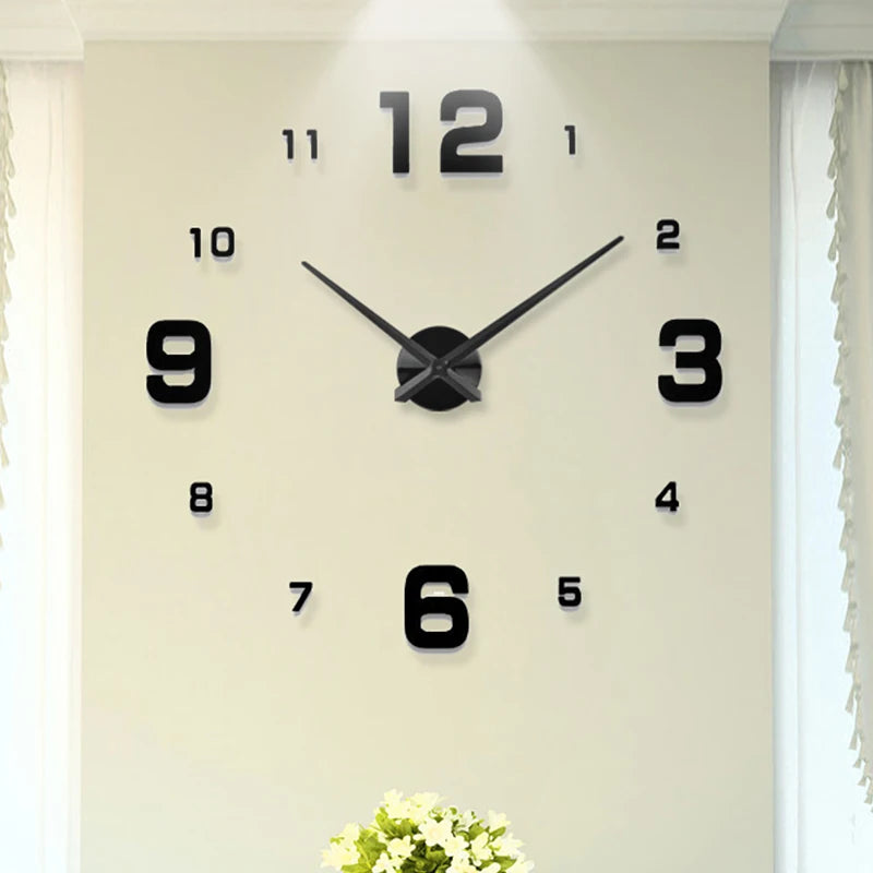 Large Digital Quartz Wall Clock – 3D Acrylic Mirror Sticker for Living Room