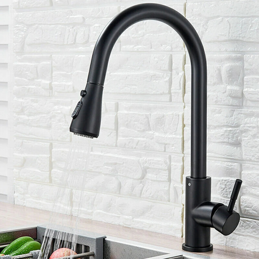 Black Pull-Out Kitchen Sink Faucet with Stream Sprayer