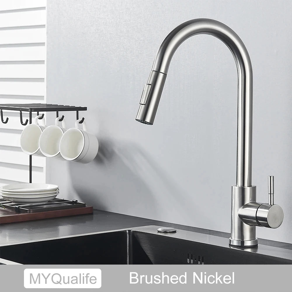 Black Pull-Out Kitchen Faucet with Dual Function