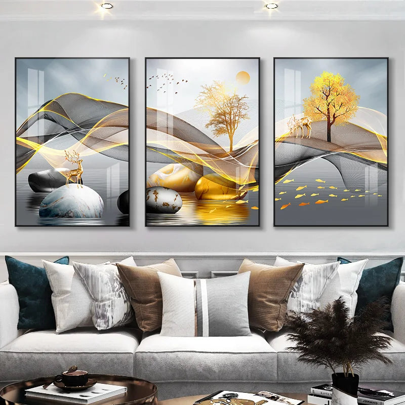 3-Piece Nordic Ribbon Abstract Landscape Wall Art – Canvas Painting