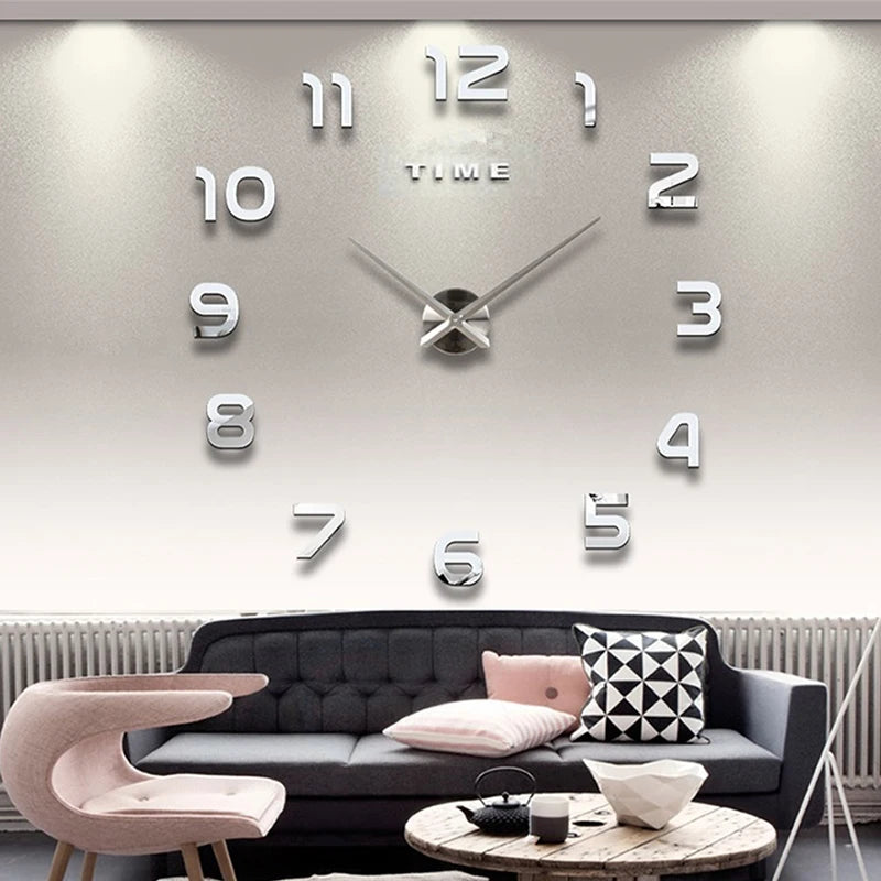 Fashion Modern 3D Wall Clock – DIY Acrylic Mirror Stickers