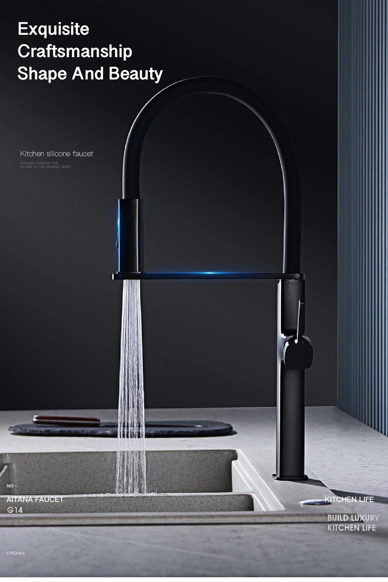 High-End Black Brass Kitchen Faucet with Magnetic Sprayer