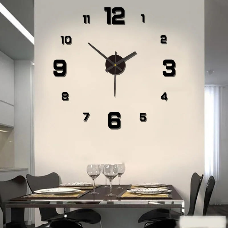 3D Frameless DIY Wall Clock – Mute Digital Wall Sticker for Home