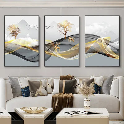 3-Piece Nordic Ribbon Abstract Landscape Wall Art – Canvas Painting