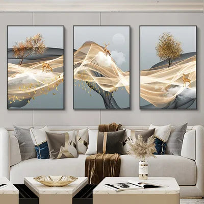 3-Piece Nordic Ribbon Abstract Landscape Wall Art – Canvas Painting