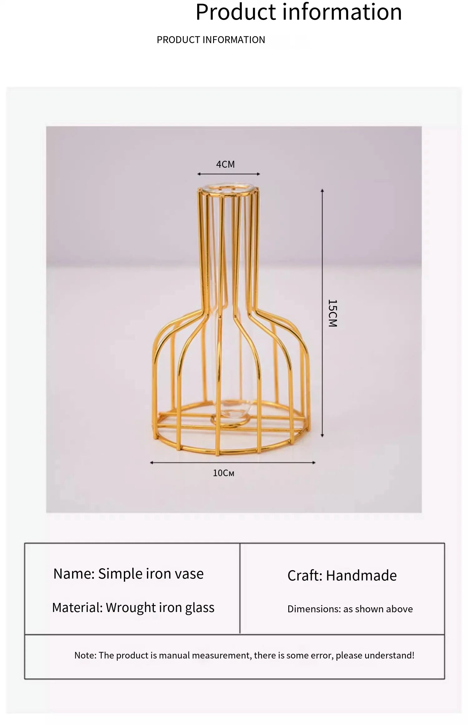 Gold Wrought Iron Metal Vase Set – Hydroponic Test Tube Design for Living Room