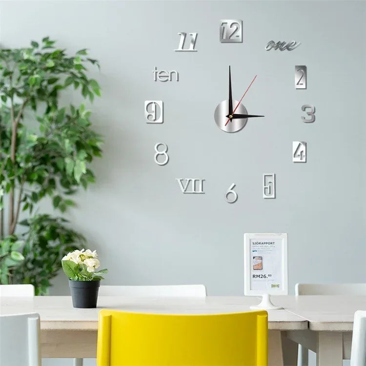 Creative Frameless DIY Wall Clock – Silent Clock for Living Room/Office