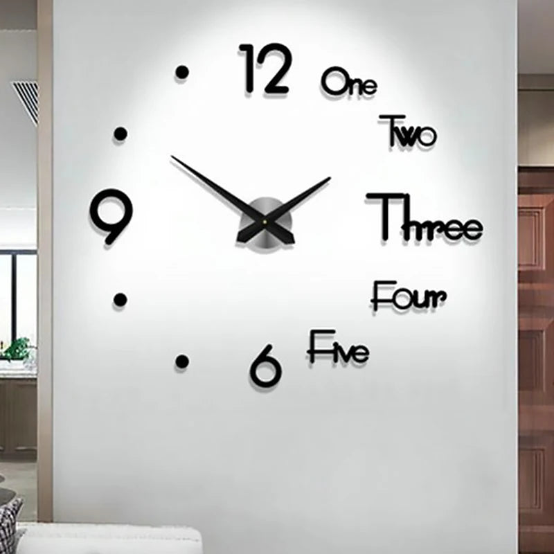 Large Digital Quartz Wall Clock – 3D Acrylic Mirror Sticker for Living Room