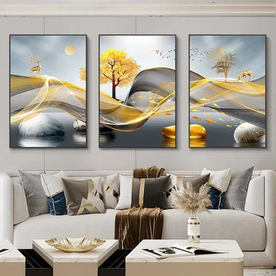 3-Piece Nordic Ribbon Abstract Landscape Wall Art – Canvas Painting