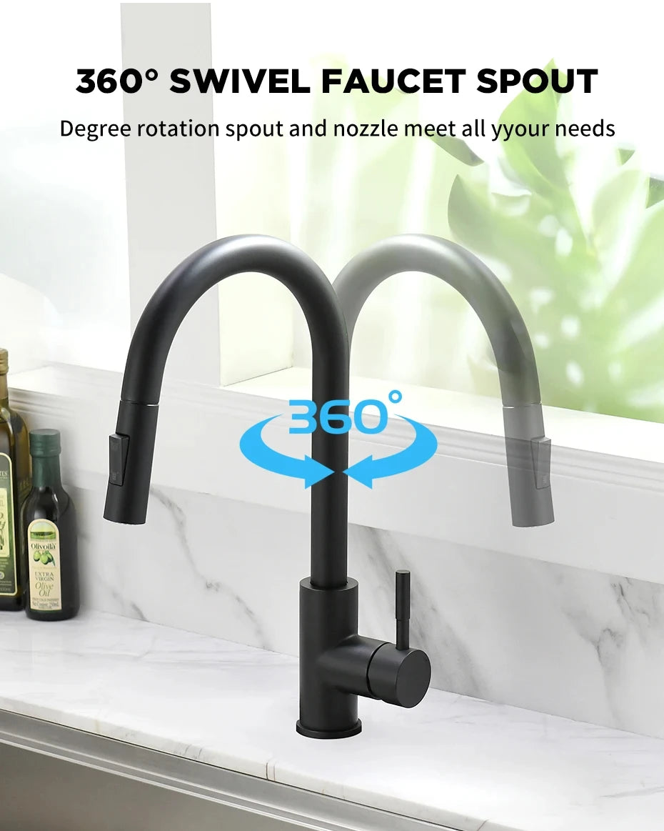 G1/2 Black Kitchen Sink Faucet with Pull-Out Spout