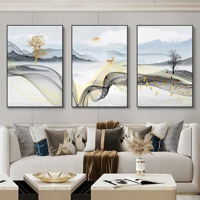 3-Piece Nordic Ribbon Abstract Landscape Wall Art – Canvas Painting