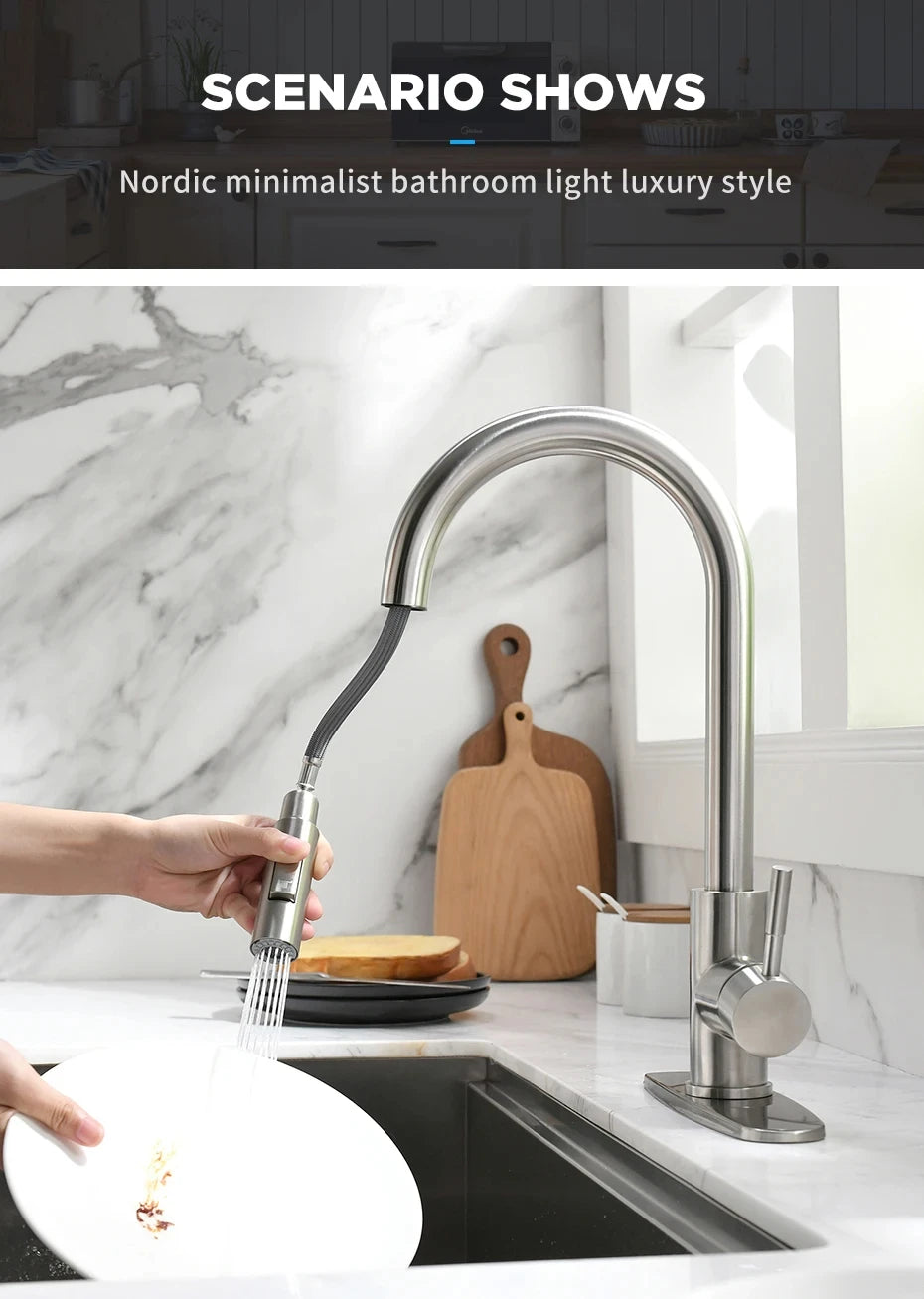 G1/2 Black Kitchen Sink Faucet with Pull-Out Spout