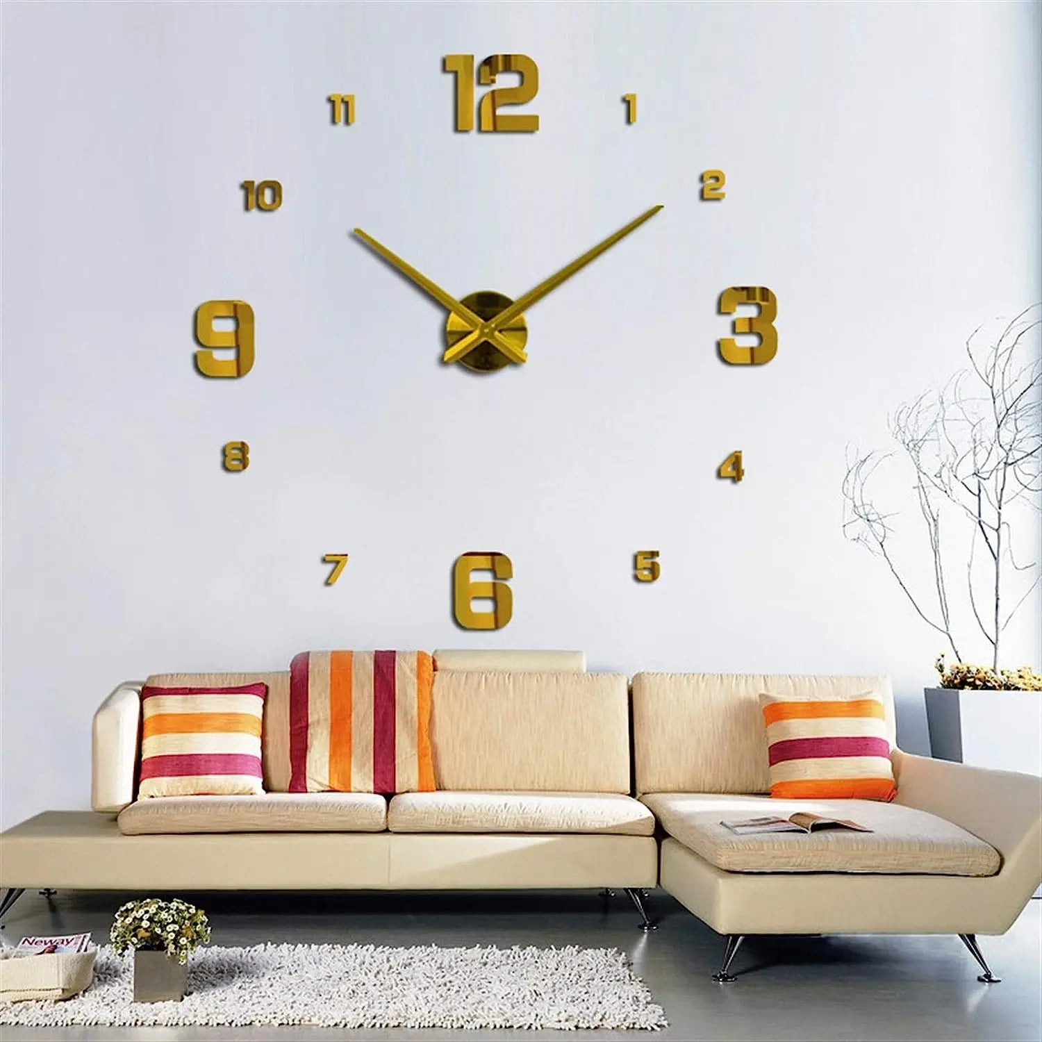 Large Digital Quartz Wall Clock – 3D Acrylic Mirror Sticker for Living Room