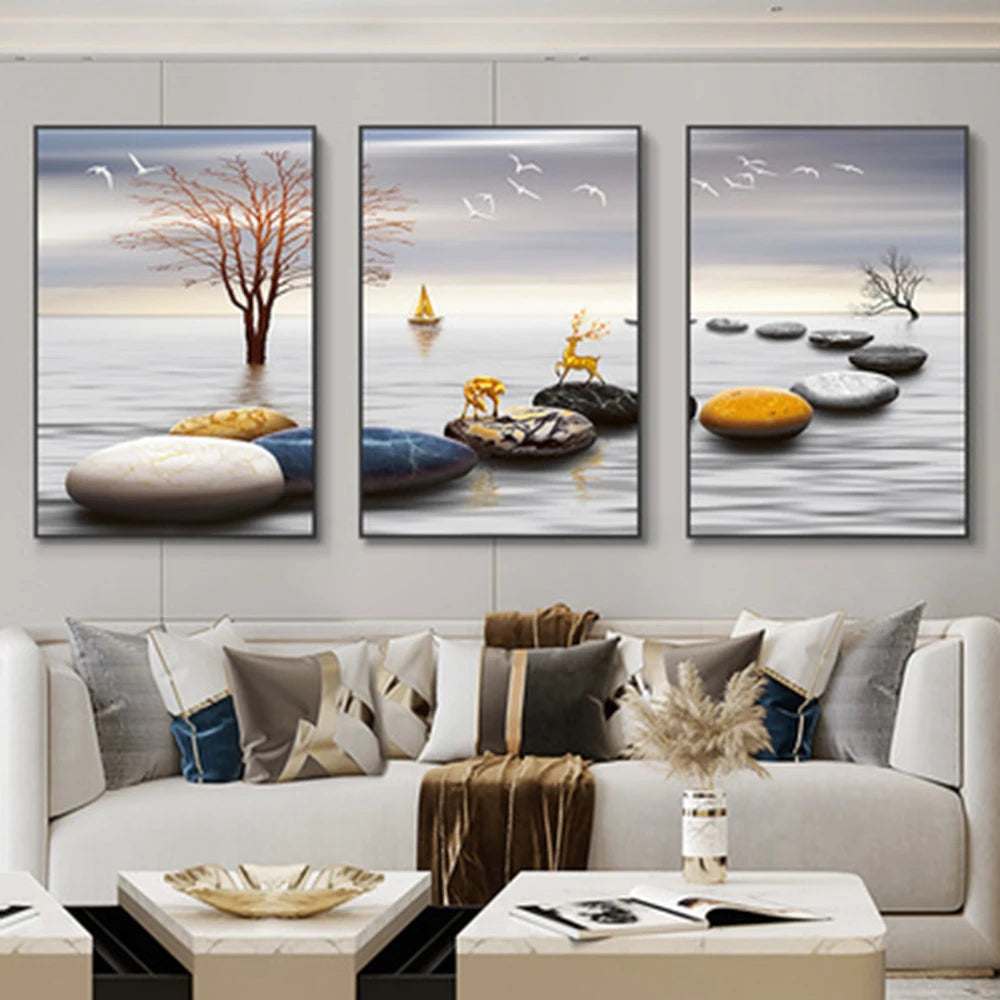 3-Piece Nordic Ribbon Abstract Landscape Wall Art – Canvas Painting