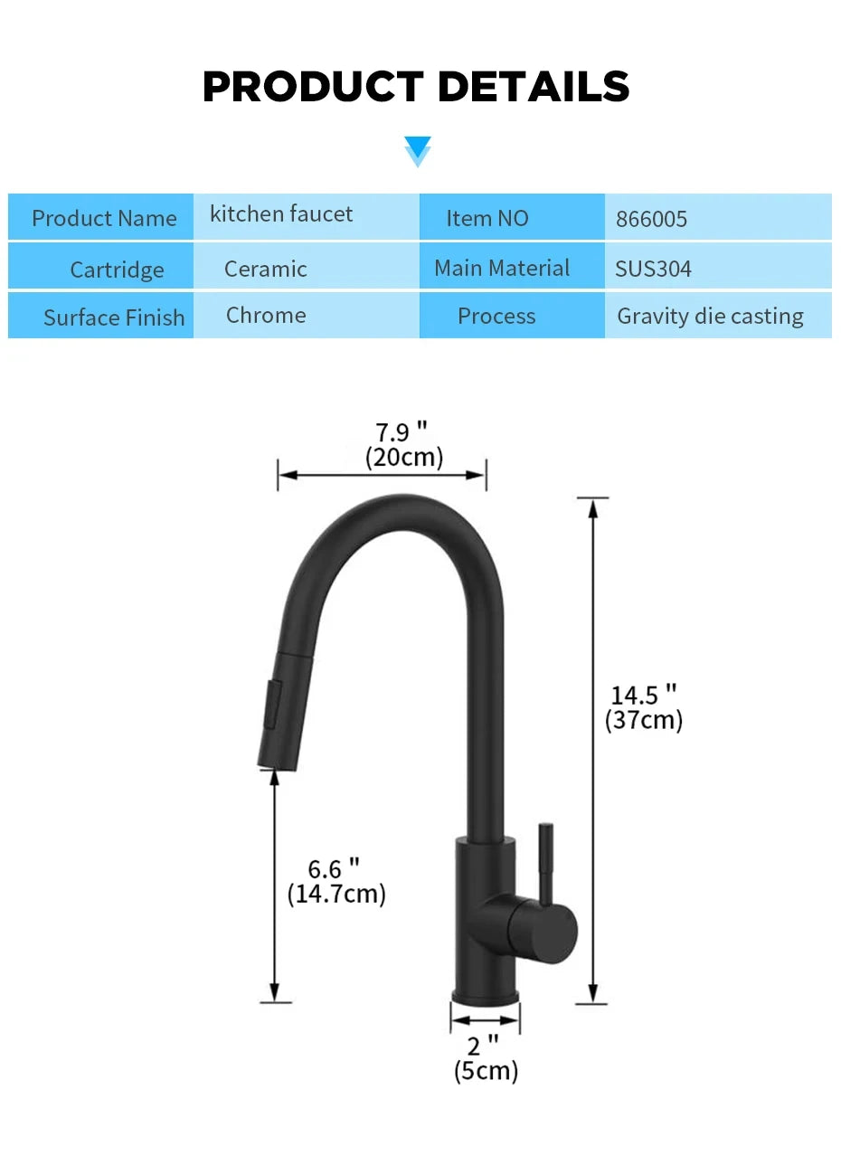 G1/2 Black Kitchen Sink Faucet with Pull-Out Spout