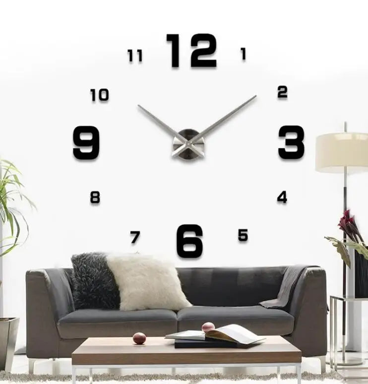 Large Digital Quartz Wall Clock – 3D Acrylic Mirror Sticker for Living Room