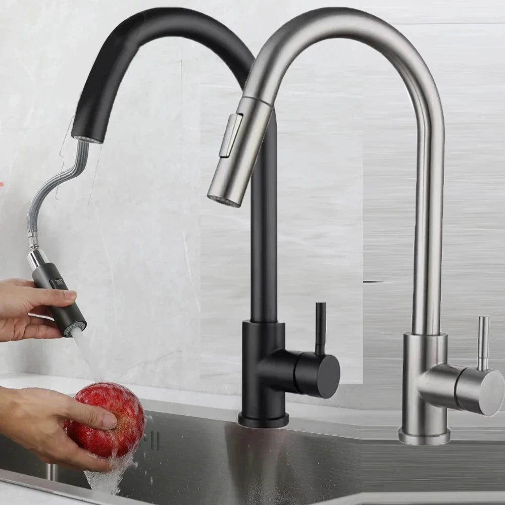 Brushed Nickel Kitchen Faucet Single Hole Pull Out Spout Kitchen Sink Mixer Tap Stream Sprayer Head Chrome/Black Mixer Tap