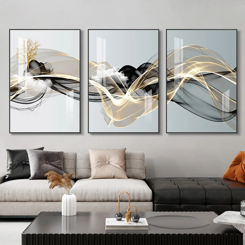 3-Piece Nordic Ribbon Abstract Landscape Wall Art – Canvas Painting