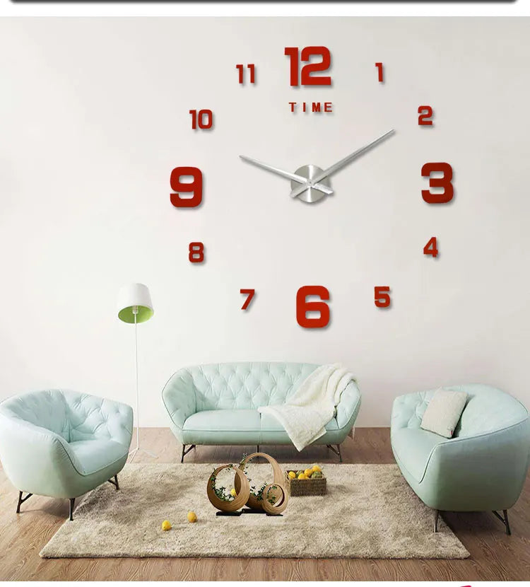 Large Digital Quartz Wall Clock – 3D Acrylic Mirror Sticker for Living Room