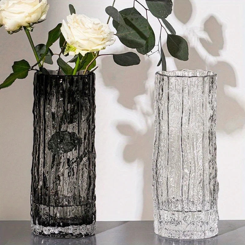 25cm Glass Glacier Vase – Transparent Flower Arrangement for Table Decor