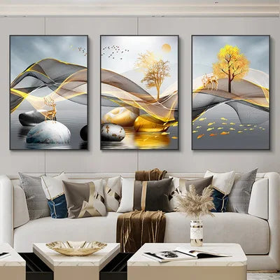 3-Piece Nordic Ribbon Abstract Landscape Wall Art – Canvas Painting